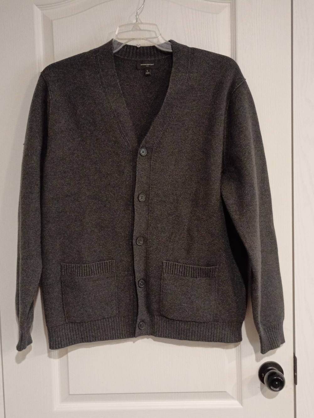 Banana Republic - Men's Charcoal V-Neck Button Front Cardigan - Large